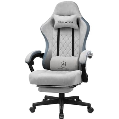 GTPLAYER Fabric Gaming Chair with Footrest, Ergonomic Computer Desk Chair with Pocket Spring Cushion Home Office High Back Support Lumbar Support Heavy Duty Wide