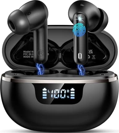 2026 Wireless Earbuds, Bluetooth 5.4 Headphones, 50H Playtime In Ear Earphones HiFi Stereo, Ear buds with 4 ENC Noise Cancelling Mics Deep Bass, IP7 Waterproof Earbuds with LED Display, Fast Charging