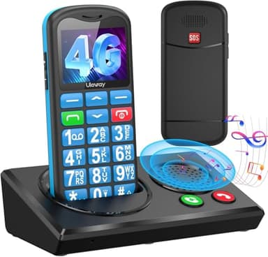 CHAKEYAKE Mobile Phone For Elderly, 4g Big Button Basic Phone With Bluetooth Speaker Charging Station, Large Volume, Sos Emergency Button, Speed Dial, 1000mah Battery,Torch, 1,77" Color Display, Blue
