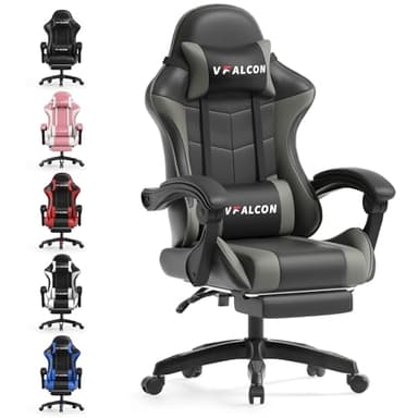 Vfalcon XTREME Gaming Chair – Ergonomic Reclining Chair with Footrest, 360° Swivel, Height Adjustable (Grey)