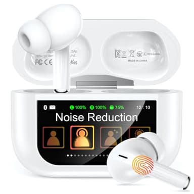 ZZU Wireless Earbuds, Bluetooth Ear Buds 5.4 with Smart Touch Screen, ENC Noise Cancelling Headphones with 48H Playtime, HiFi Stereo Sound, 5 EQ Modes, Lightweight Earphones for iPhone/Android–Pearl