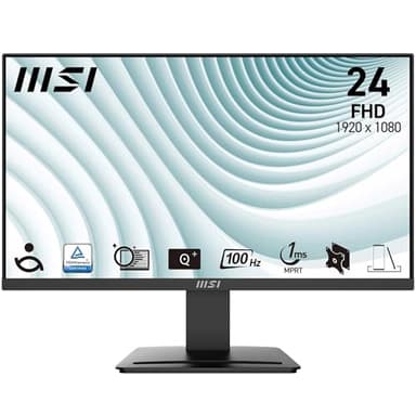 MSI PRO MP2412 23.8 Inch Full HD Office Monitor - 1920 x 1080 VA Panel, 100 Hz, Eye-Friendly Screen, VESA Mountable, Built-in Speakers, Display Kit Support, Tilt Adjustable - HDMI 1.4, DP 1.2a