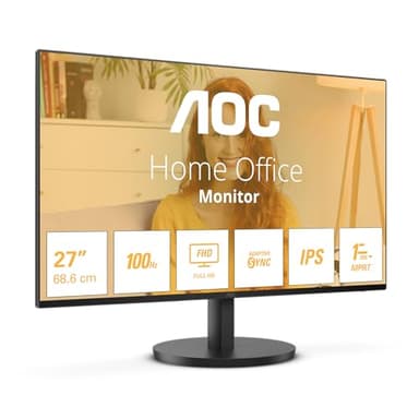 AOC 27B3HA2 - 27 Inch FHD Monitor, 100Hz, IPS, 1ms, FlickerFree, Speakers, 3 sided Frameless, LowBlue Light (1920 x 1080, 250 cd/m2, HDMI 2.0 / DP 1.4)