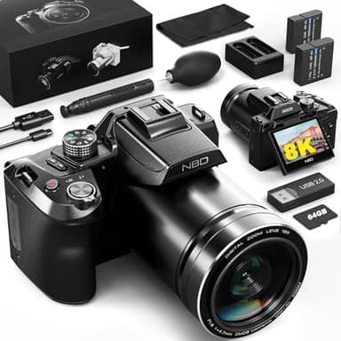 Monitech 8K Cameras for Photography,64MP Digital Camera with 3" Flip Screen,16XZoom, WiFi & Autofocus, Vlogging Camera for YouTube, 64GB Card & 2 Batteries (Black)