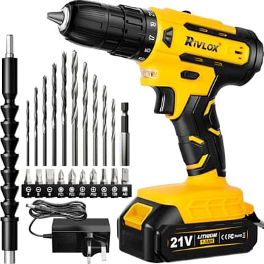 Cordless Drill Set 21V, 21+1 Torque Electric Screwdriver with1.5 AH Battery
